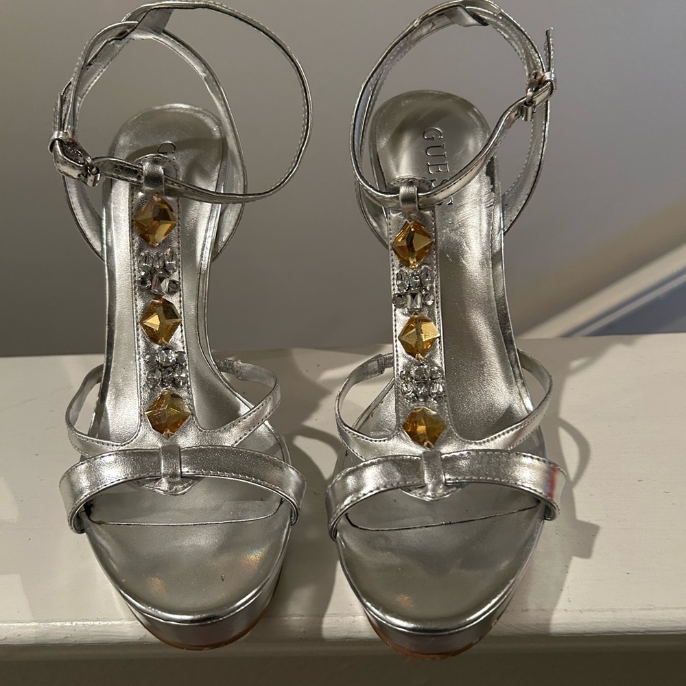 Guess silver/embellished heel